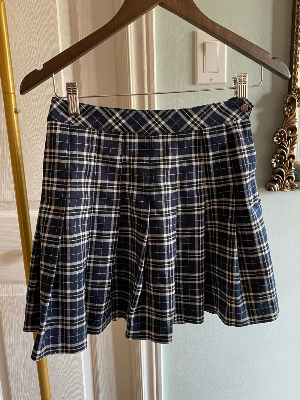 Divided Navy and White Plaid Skater Skirt